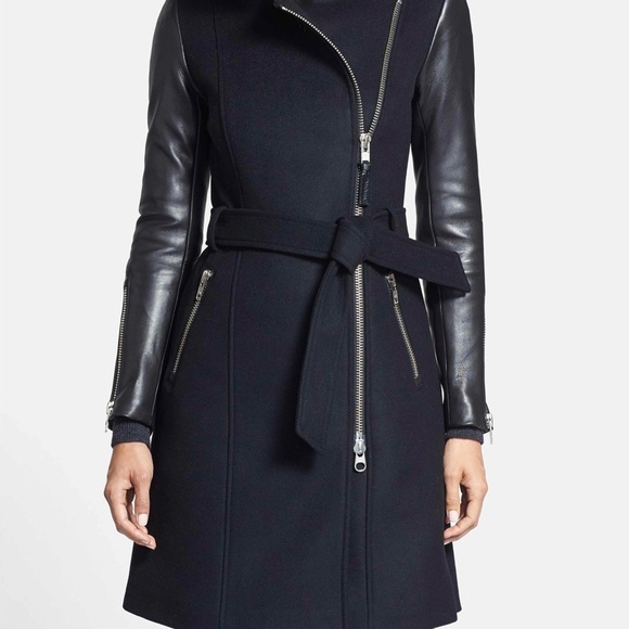 Mackage Jackets & Blazers - MACKAGE BLACK WOOL/LEATHER BELTED COAT
